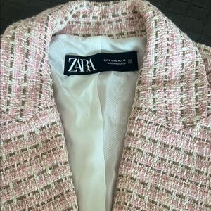 Zara Pink and White Tweed Jacket